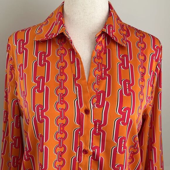 Maison d’Amelie Paris Women’s Retro Chains Silky Long Sleeve Button Up Blouse M - Picture 3 of 10